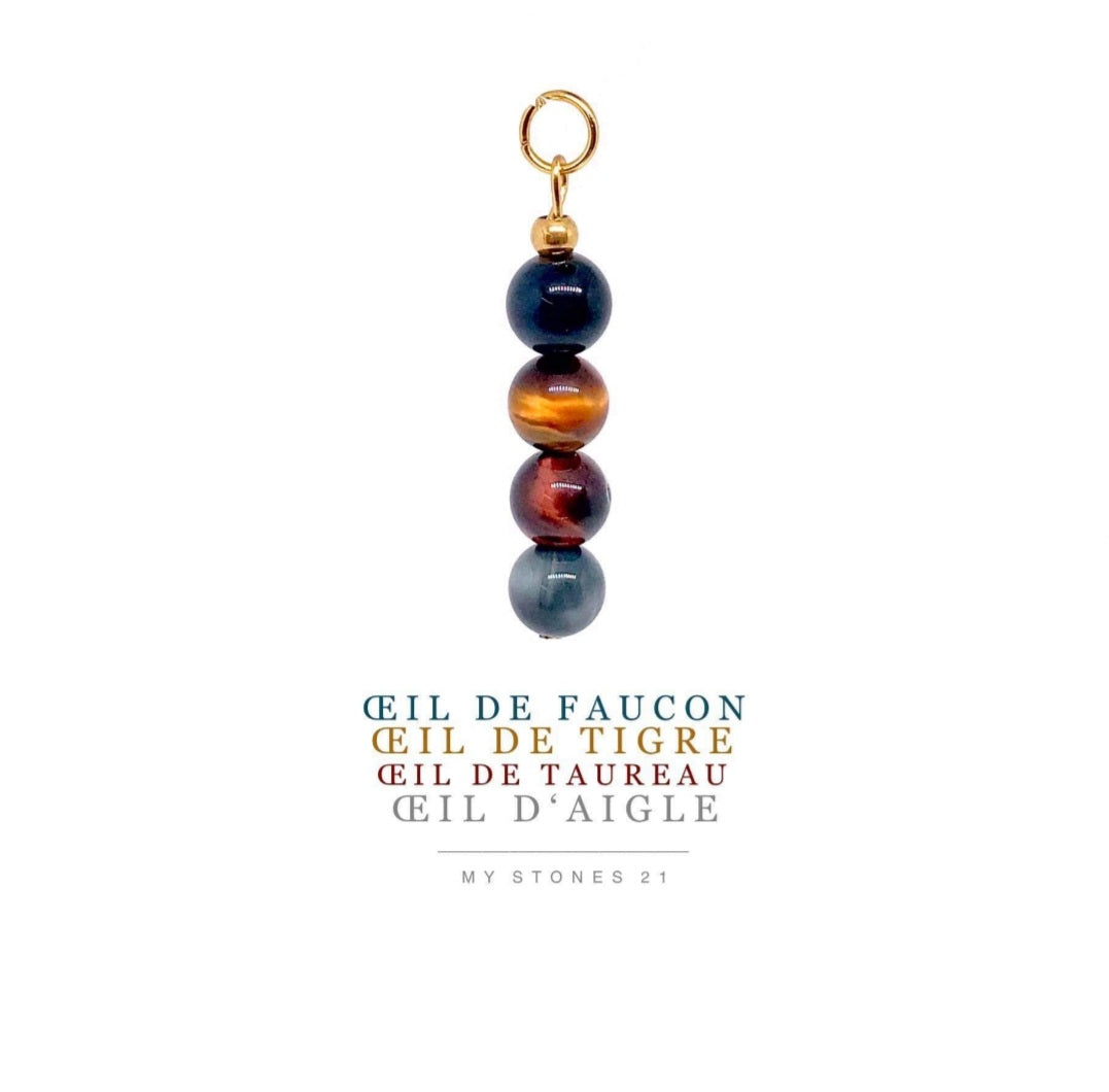 Collier chute Oeil de taureau, tigre, faucon Collier chute Oeil de taureau, tigre, faucon