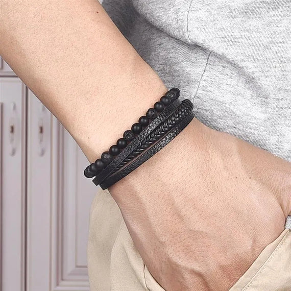 Onyx mat/Pierre de lave cuir