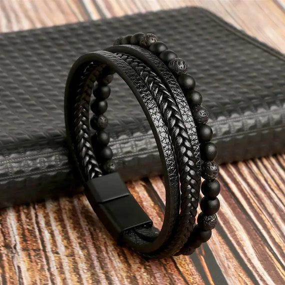 Onyx mat/Pierre de lave cuir