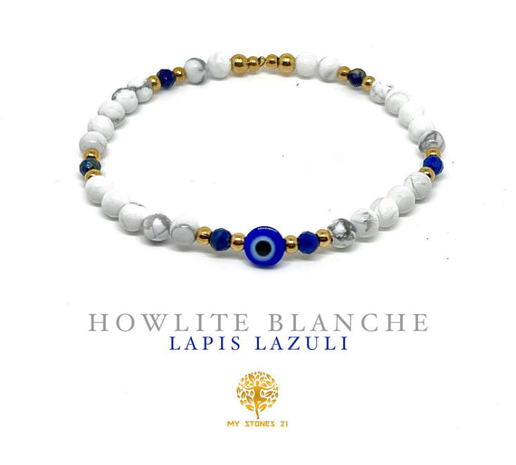Oeil grec howlite blanche/Lapis Lazuli