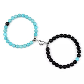 Bracelet couple onyx/howlite bleue