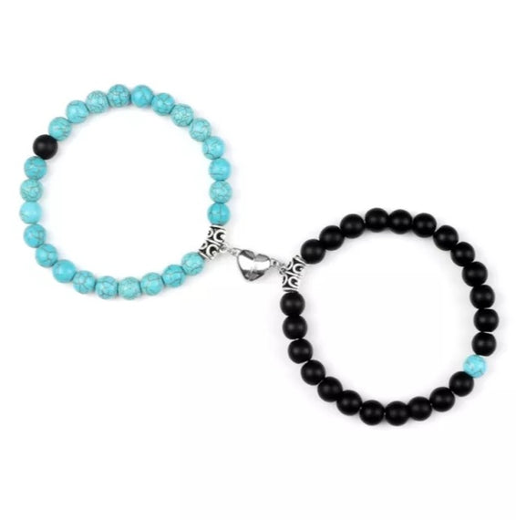 Bracelet couple onyx/howlite bleue