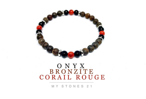 Onyx/Bronzite/Corail rouge