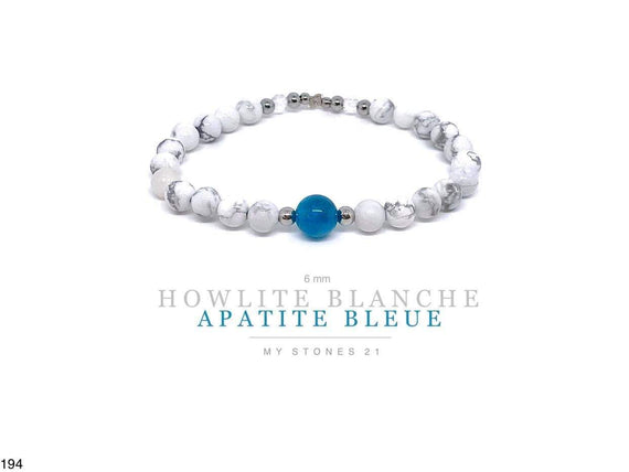 Howlite blanche/Apatite bleue