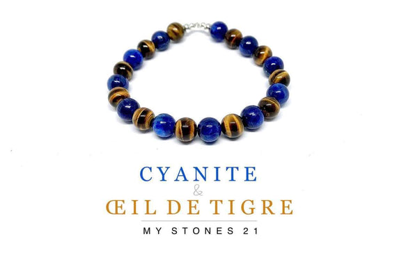 Cyanite/Oeil de Tigre finition Argent S925