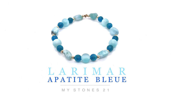 Larimar/Apatite bleue finition Or 14k