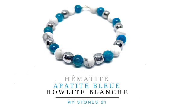 Enfant Hematite/Apatite bleue/Howlite blanche