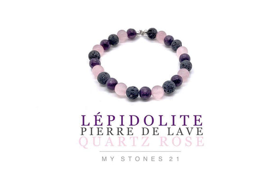 Enfant Lepidolite/Pierre de lave/Quartz rose