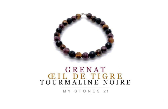 Enfant Grenat/Oeil de Tigre/Tourmaline noire