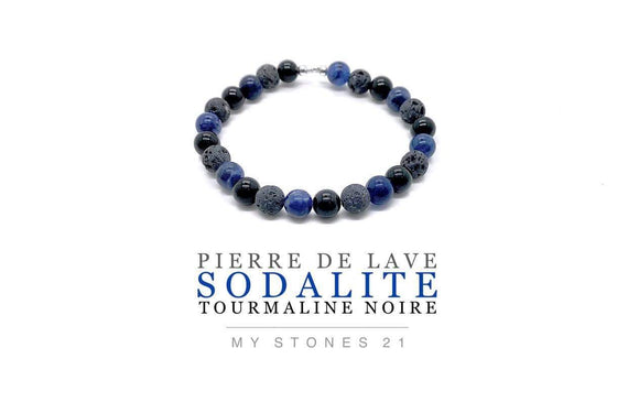 PIERRE DE LAVE/SODALITE/TOURMALINE NOIRE FINITION ARGENT S925