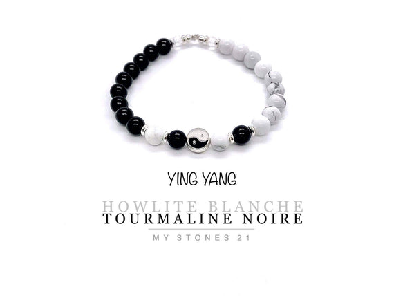 Howlite blanche/Tourmaline noire/Ying Yang