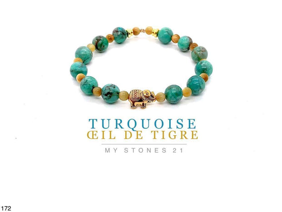 Turquoise/Oeil de Tigre/Éléphant