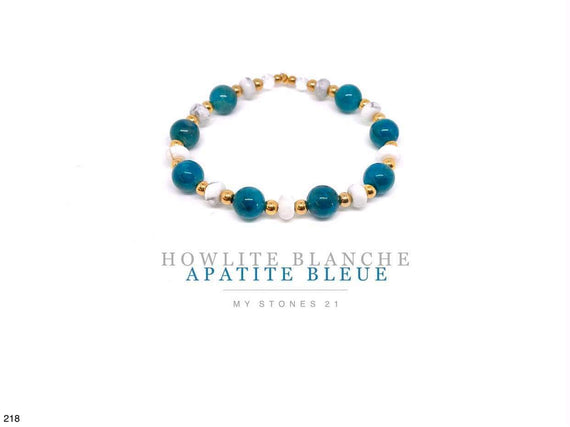 Howlite blanche/Apatite bleue finition cristal de roche