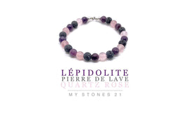 Lepidolite/Pierre de lave/Quartz rose finition argent S925