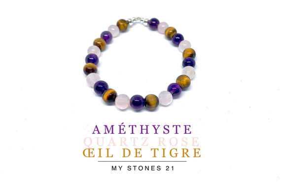 Enfant Améthyste/Quartz rose/Œil de Tigre