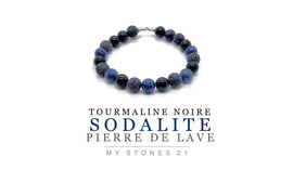 Enfant Tourmaline noire/Sodalite/Pierre de lave finition argent S925