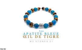 Apatite bleue/Oeil de Tigre Bouddha argenté