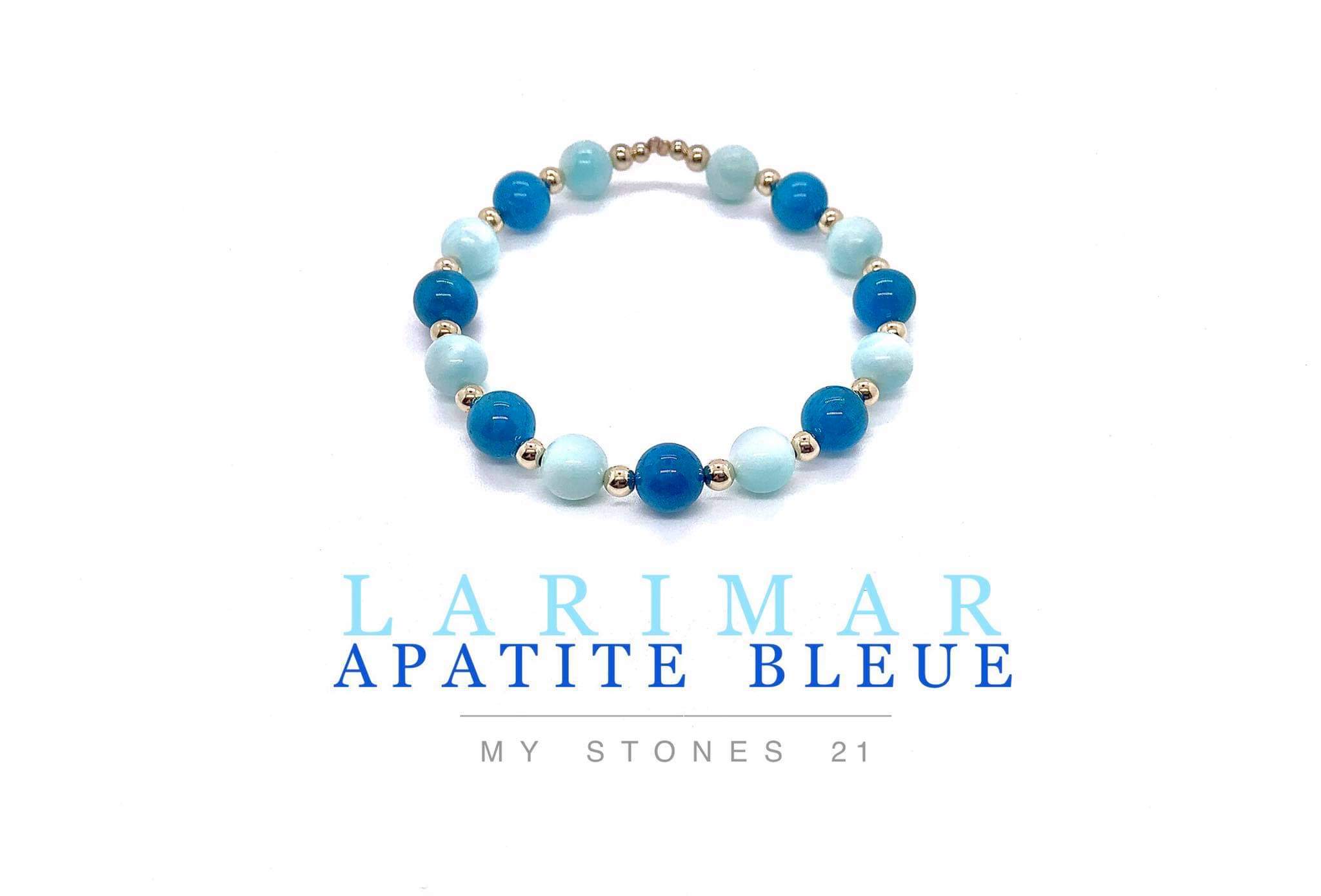 Larimar/Apatite bleue finition Or 14k 4 perles
