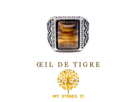 Bague Homme Oeil de Tigre Carré Acier Inoxydable